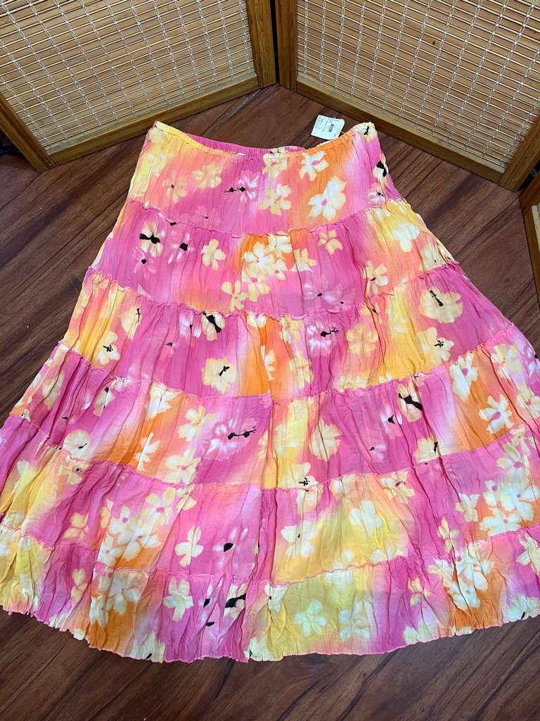 Nwt! Allison Taylor Women's Pink Floral Multicolor Full Lined Tiered Skirt Xl